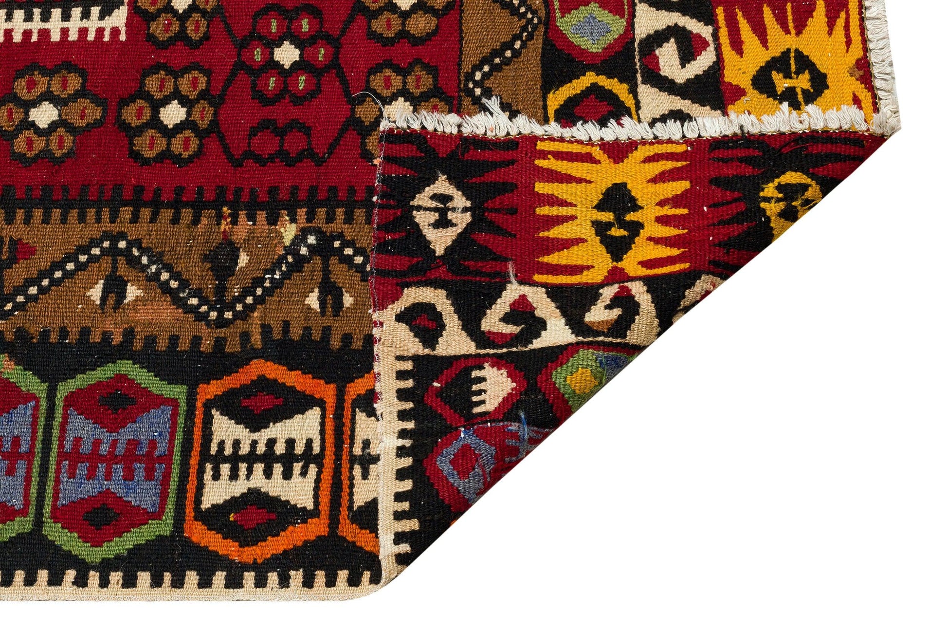 Bordo Hardal Anadolu Bohem Geometrik Yün Halı 140x330 - Özel Seri