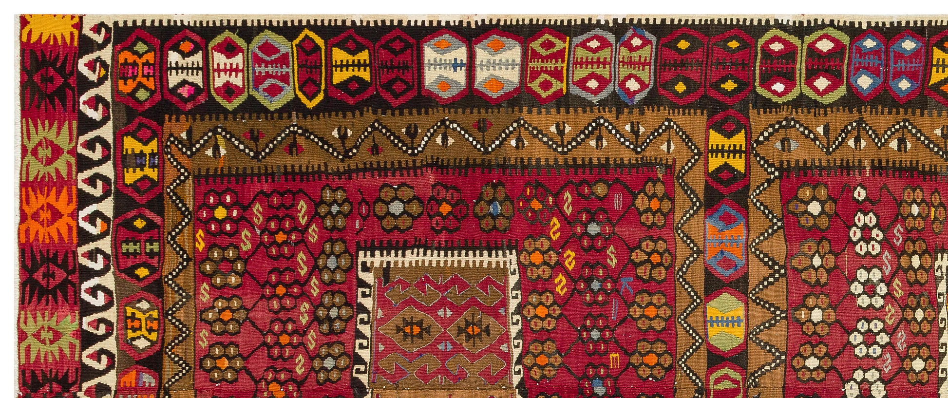 Bordo Hardal Anadolu Bohem Geometrik Yün Halı 140x330 - Özel Seri
