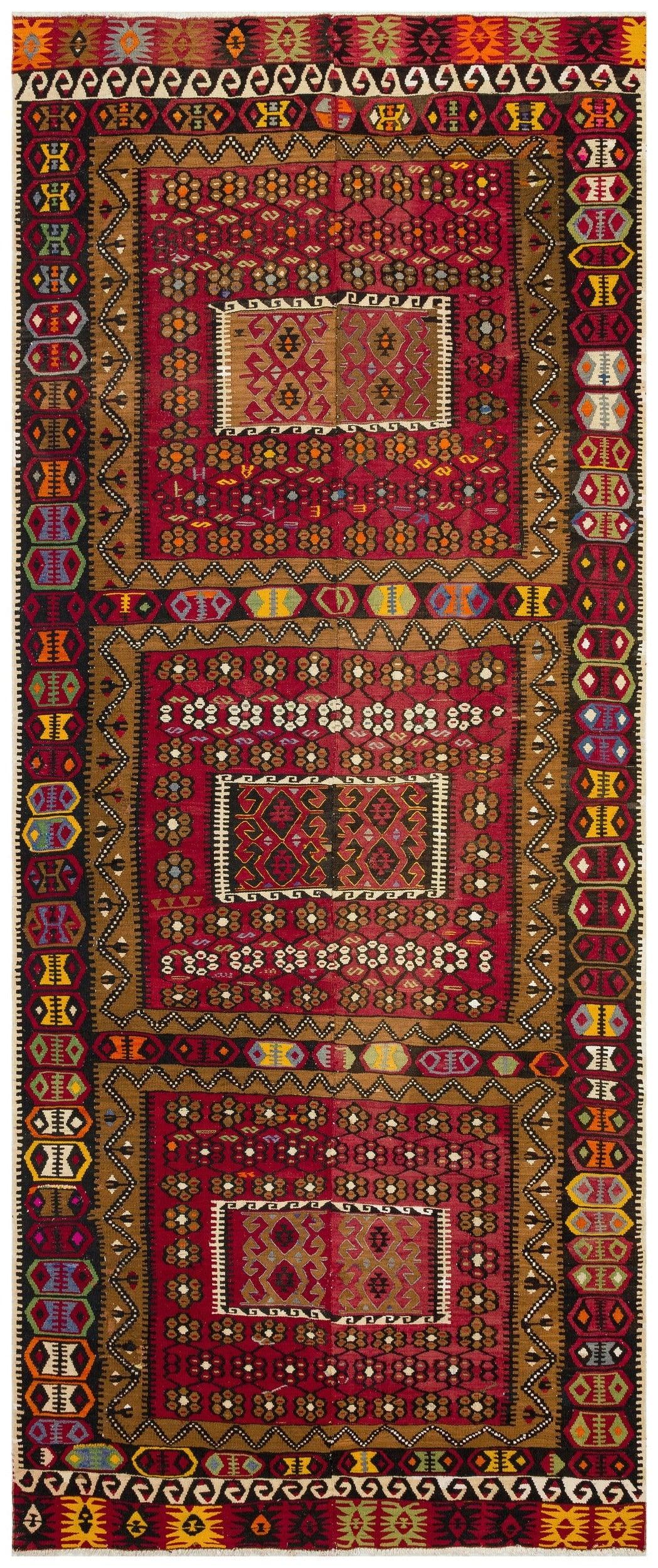 Bordo Hardal Anadolu Bohem Geometrik Yün Halı 140x330 - Özel Seri