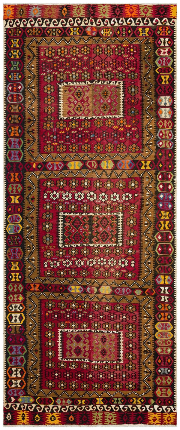 Bordo Hardal Anadolu Bohem Geometrik Yün Halı 140x330 - Özel Seri