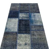 Blue and Grey Geometric Hand-Woven Wool Rug 80x150 cm (2'7" x 4'11")