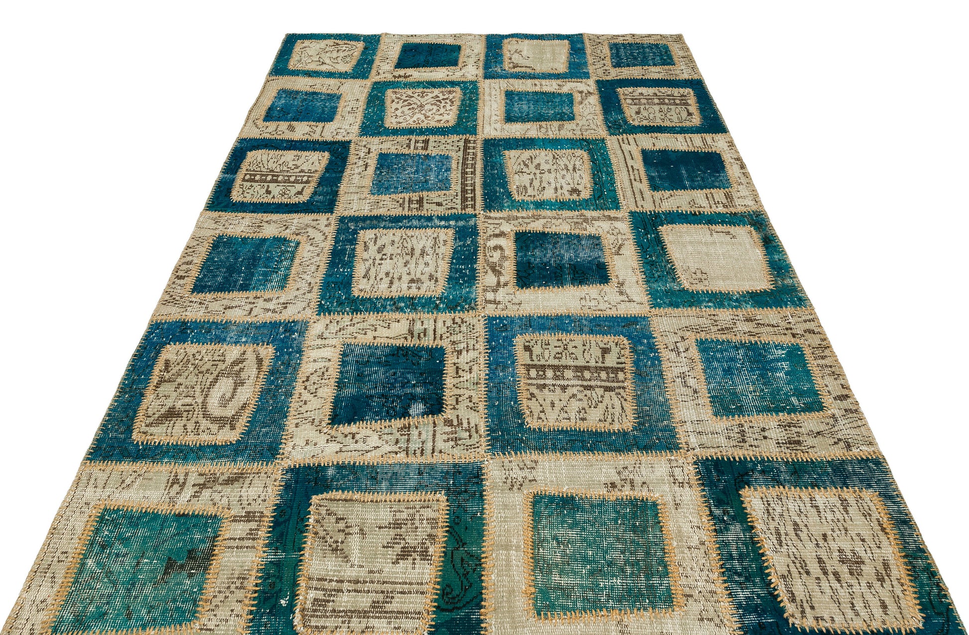 Iskece Turkuaz Eskitme Yün El Dokuma Halısı 162 x 244 Apex Unique