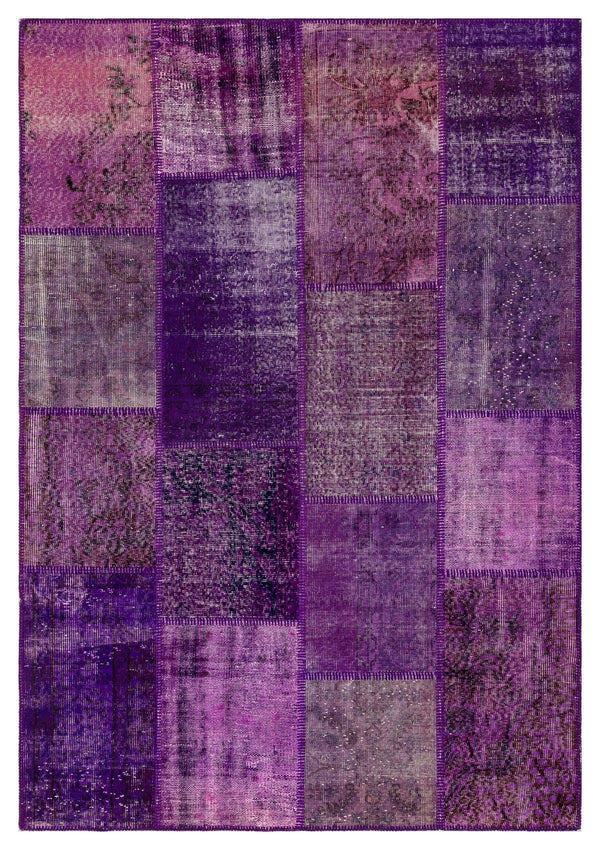 Gri Lila Anadolu Eskitme Geometrik Yün Halı 162x231 - Özel Seri