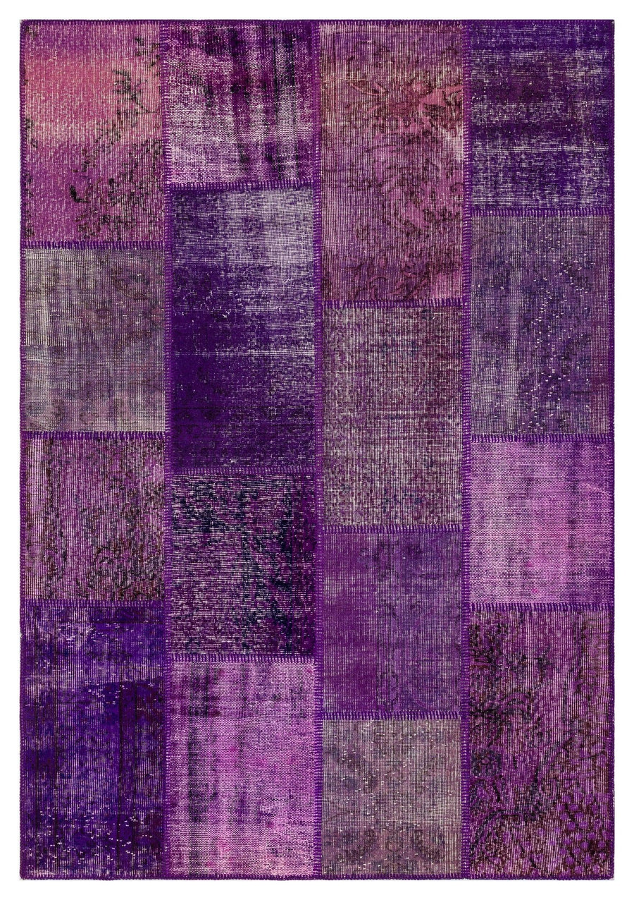 Modern Purple Patchwork Rug in Hand-Knotted Wool 162x231 cm (5'4" x 7'7") – in the hallway