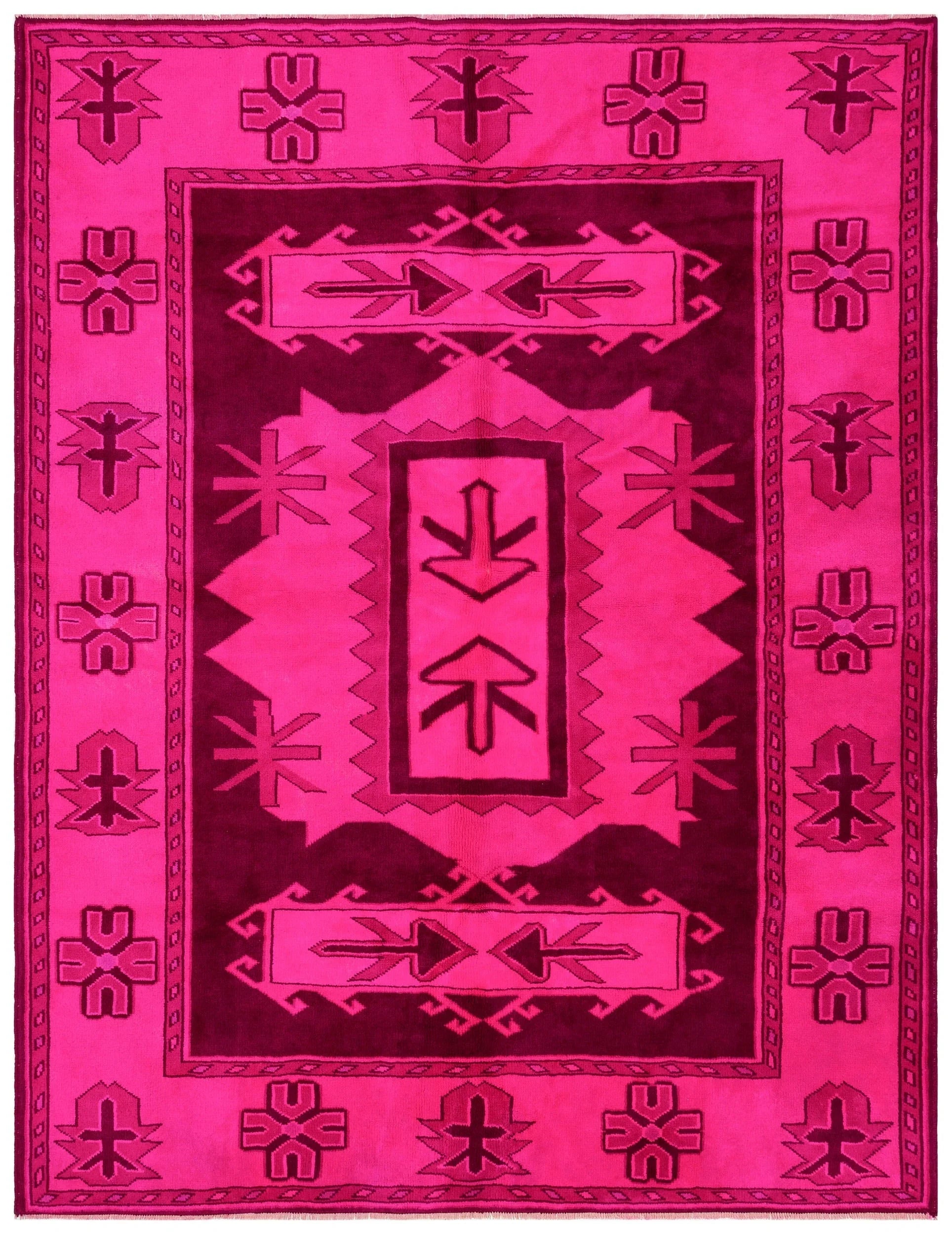 Pembe Anadolu Bohem Geometrik Yün Halı 180x230 - Özel Seri
