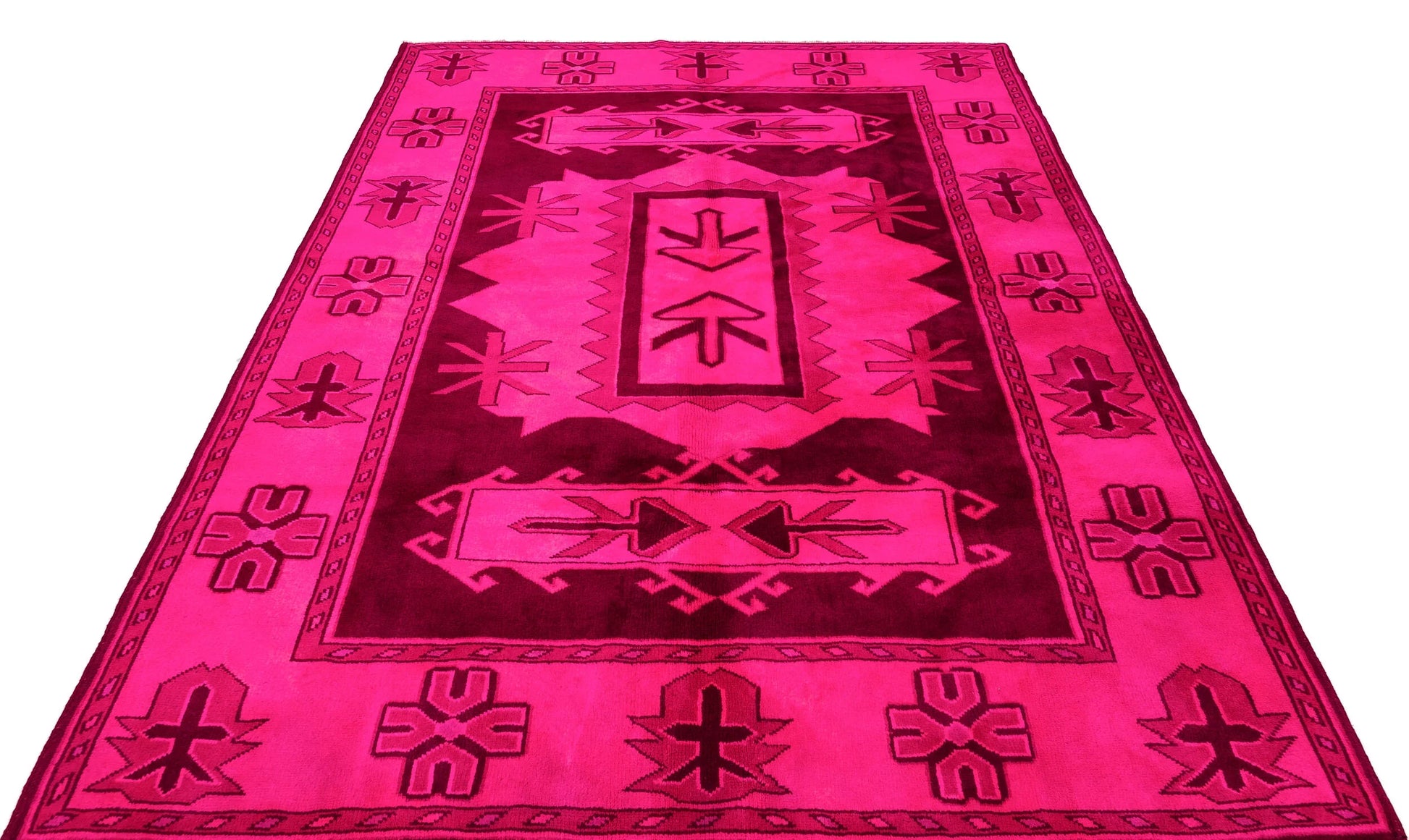 Pembe Anadolu Bohem Geometrik Yün Halı 180x230 - Özel Seri