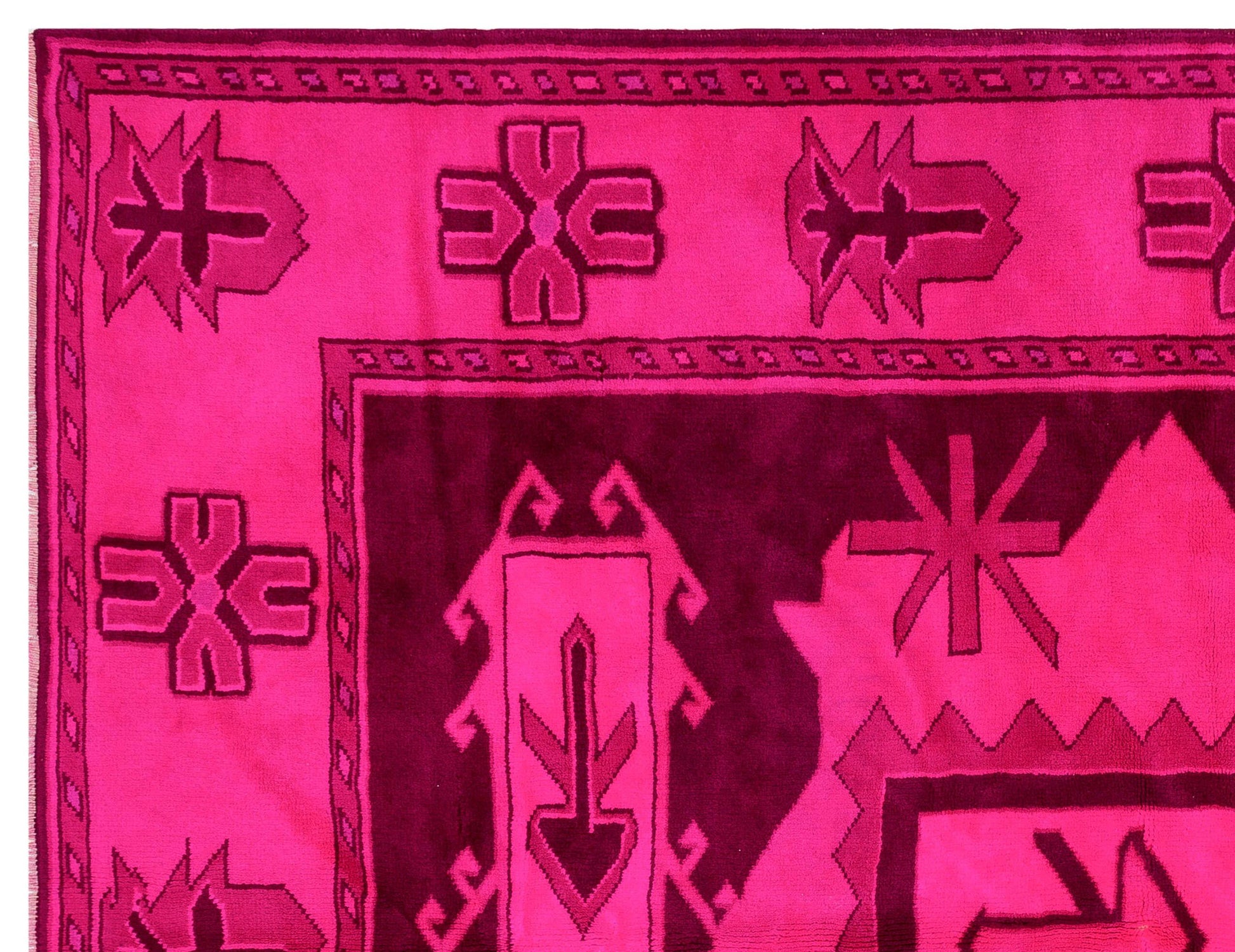 Pembe Anadolu Bohem Geometrik Yün Halı 180x230 - Özel Seri