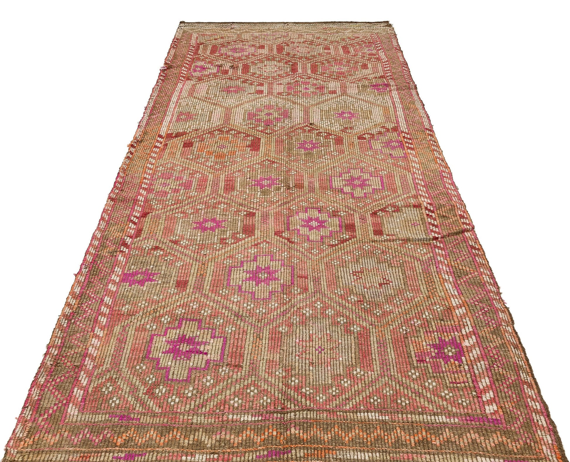 Bej Kiremit Anadolu Bohem Geometrik Yün Halı 149x350 - Özel Seri