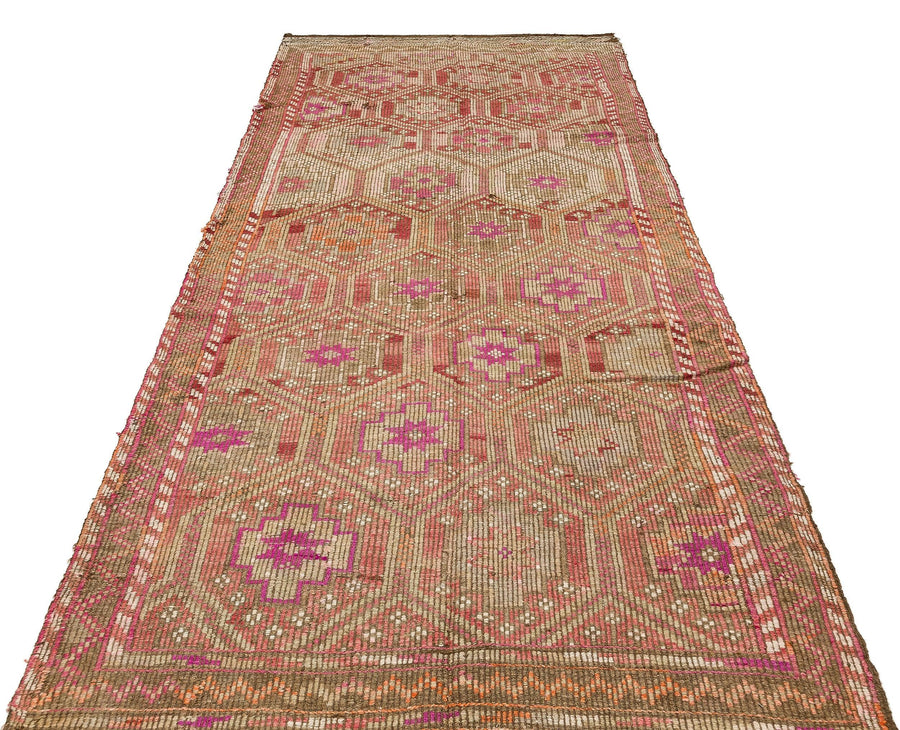 Bej Kiremit Anadolu Bohem Geometrik Yün Halı 149x350 - Özel Seri