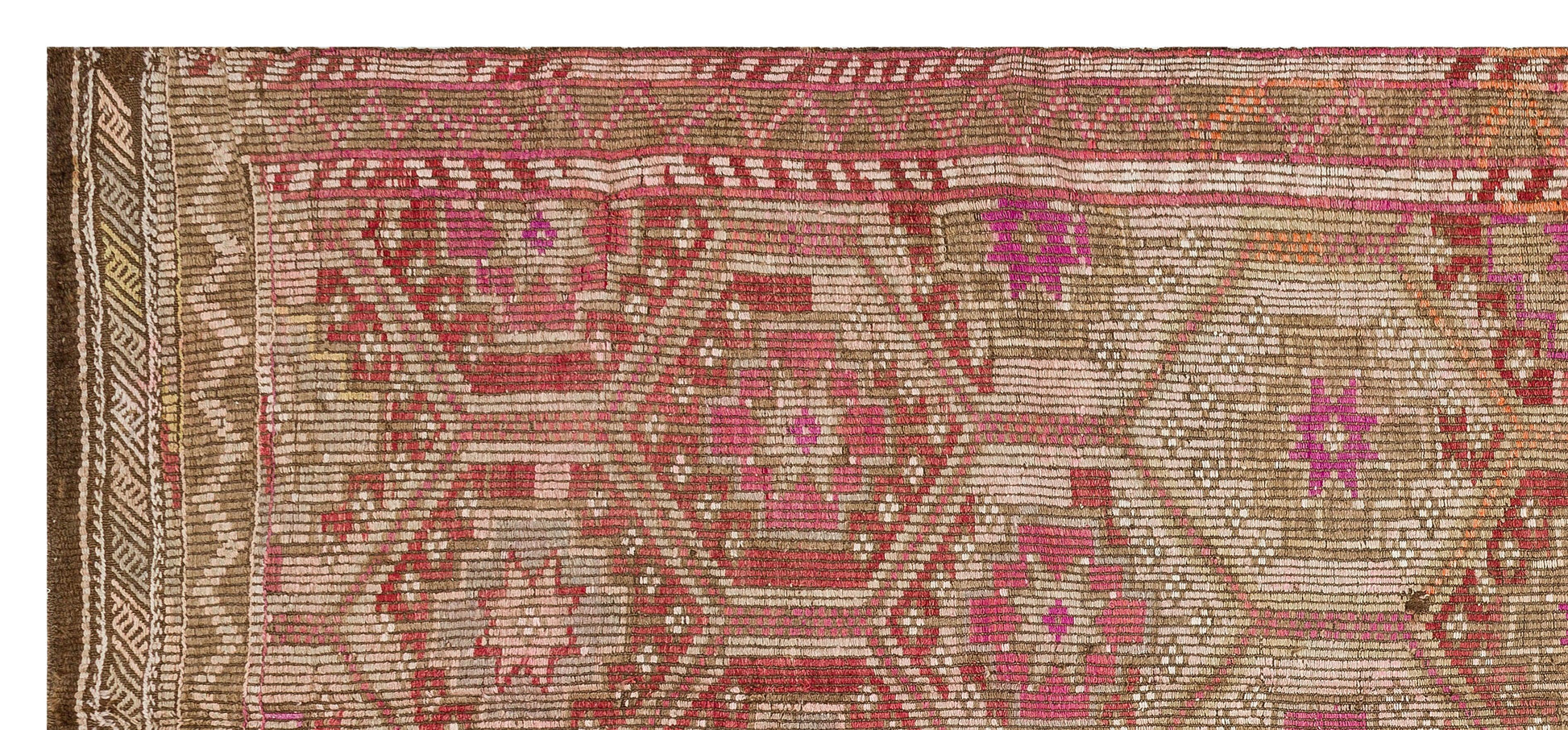 Bej Kiremit Anadolu Bohem Geometrik Yün Halı 149x350 - Özel Seri