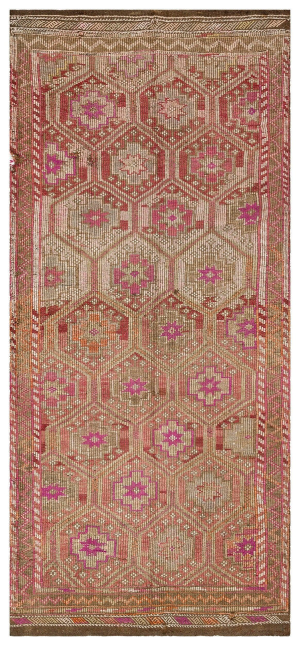 Bej Kiremit Anadolu Bohem Geometrik Yün Halı 149x350 - Özel Seri