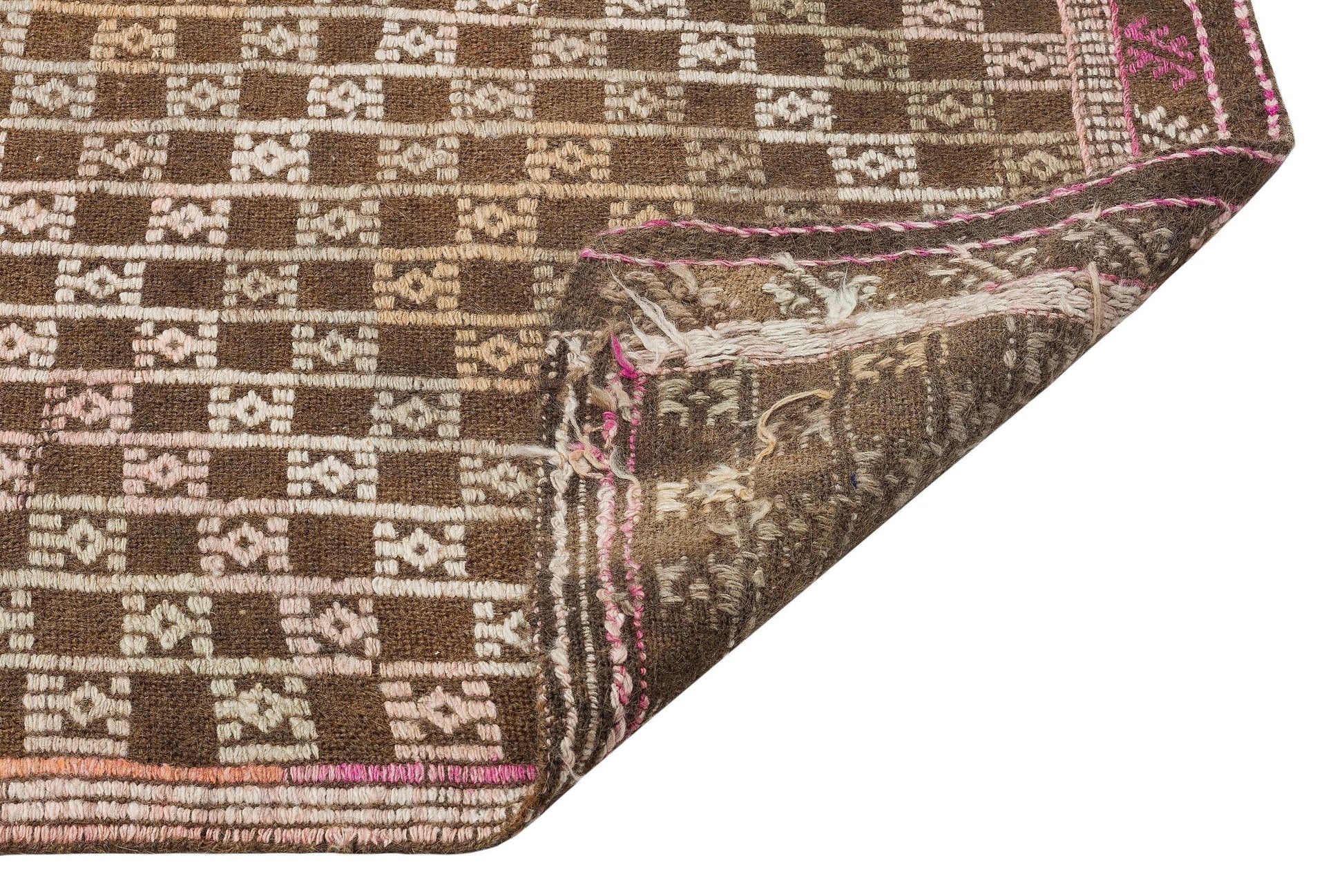 Beyaz Krem Anadolu Bohem Geometrik Yün Halı 138x285 - Özel Seri