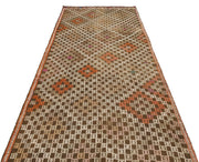 Beyaz Krem Anadolu Bohem Geometrik Yün Halı 138x285 - Özel Seri
