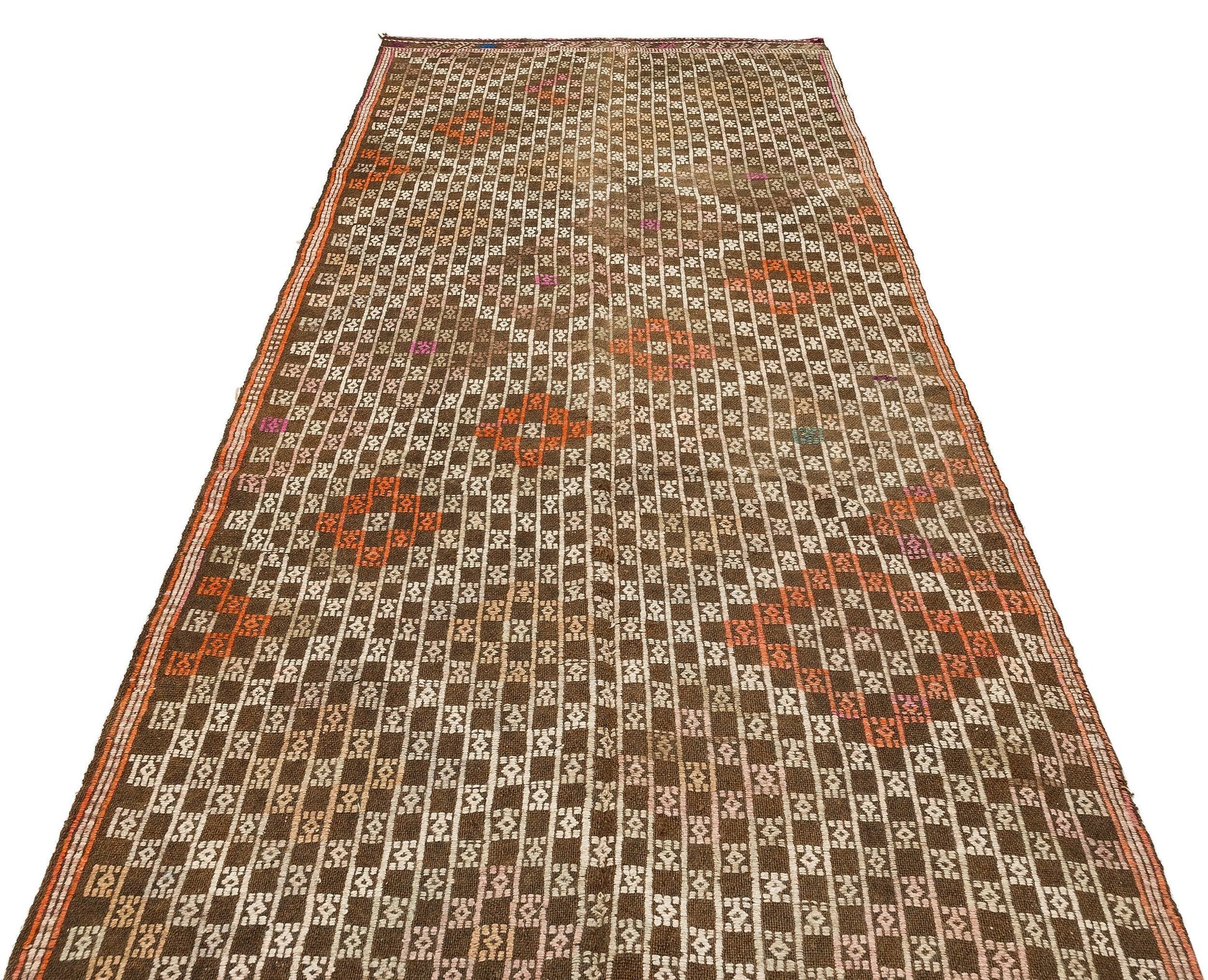 Beyaz Krem Anadolu Bohem Geometrik Yün Halı 138x285 - Özel Seri