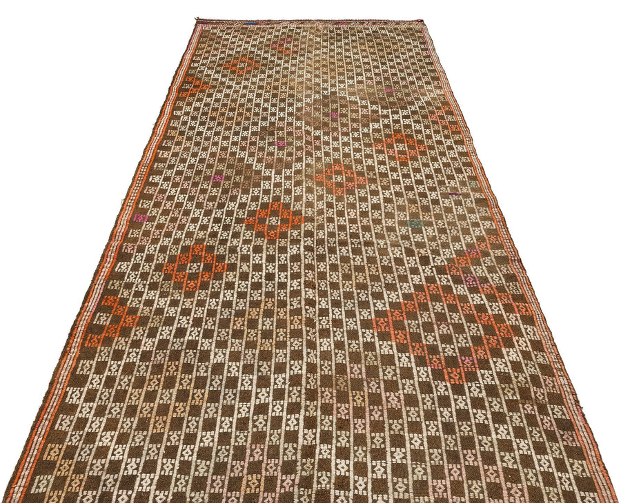 Beyaz Krem Anadolu Bohem Geometrik Yün Halı 138x285 - Özel Seri