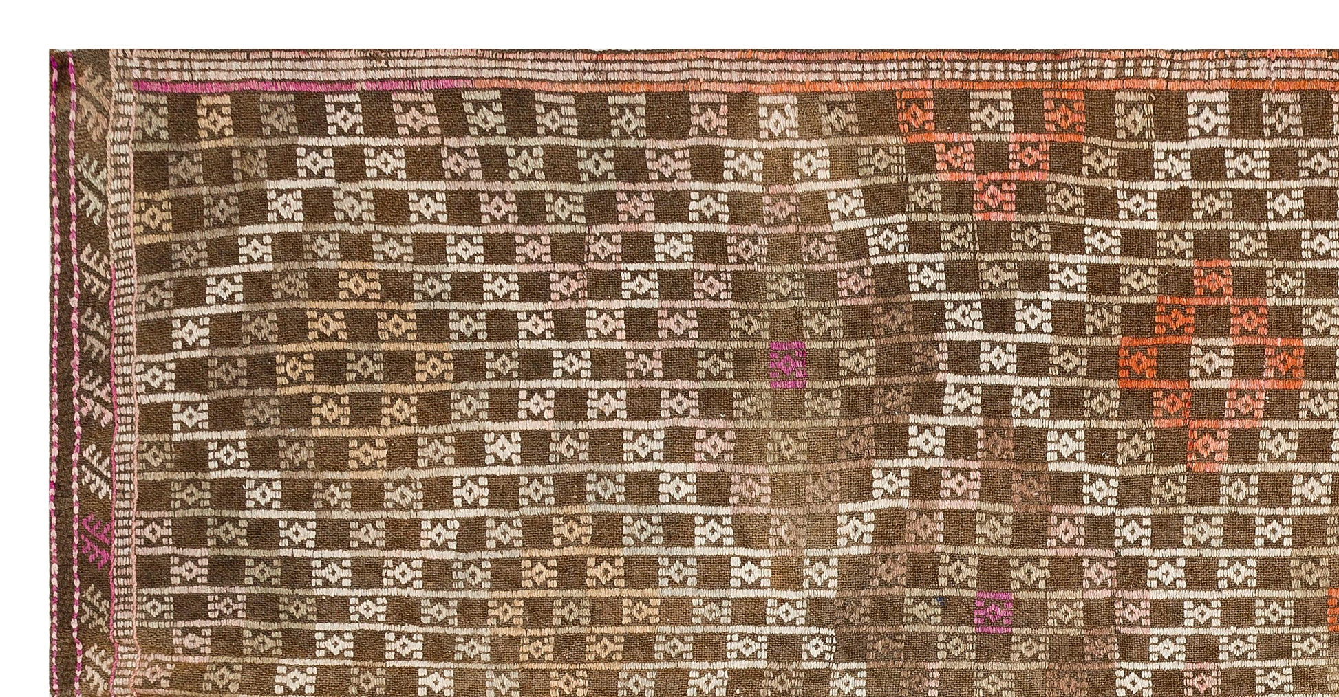 Beyaz Krem Anadolu Bohem Geometrik Yün Halı 138x285 - Özel Seri