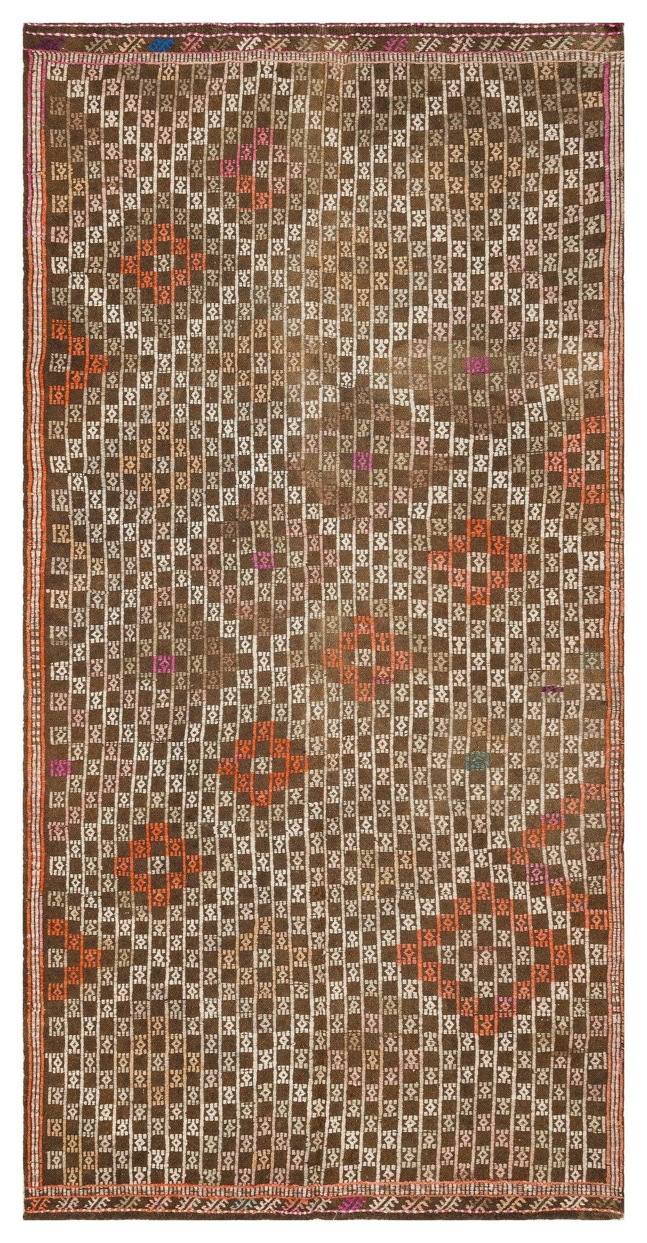 Beyaz Krem Anadolu Bohem Geometrik Yün Halı 138x285 - Özel Seri