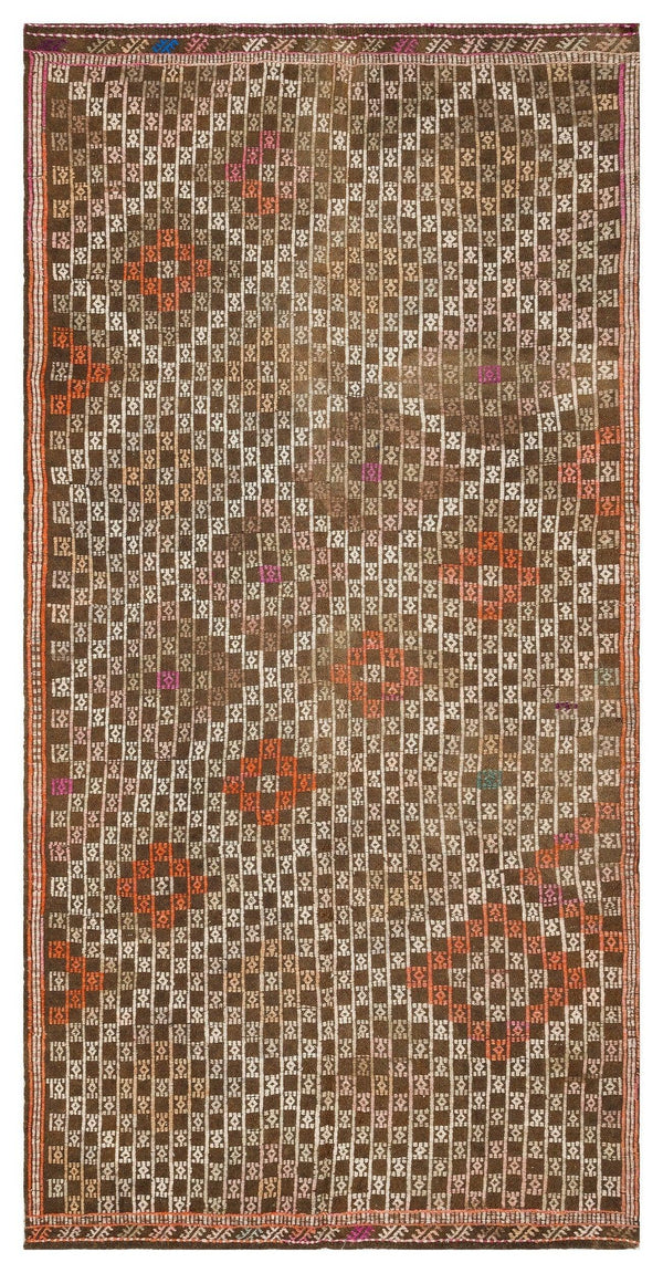 Beyaz Krem Anadolu Bohem Geometrik Yün Halı 138x285 - Özel Seri