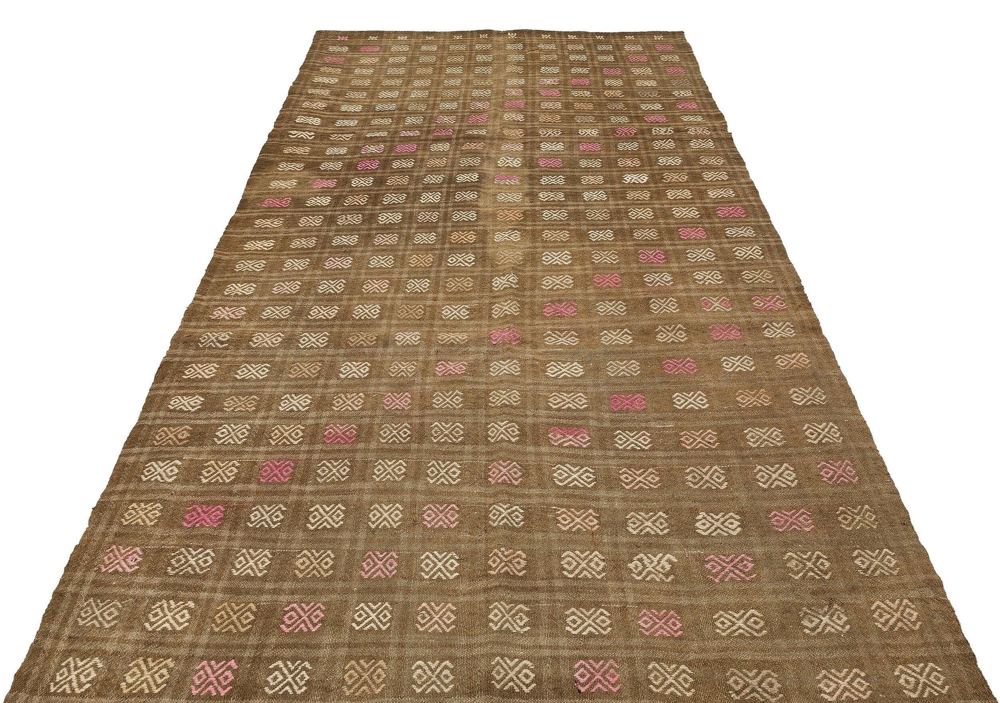 Bej Beyaz Anadolu Bohem Geometrik Yün Halı 163x297 - Özel Seri
