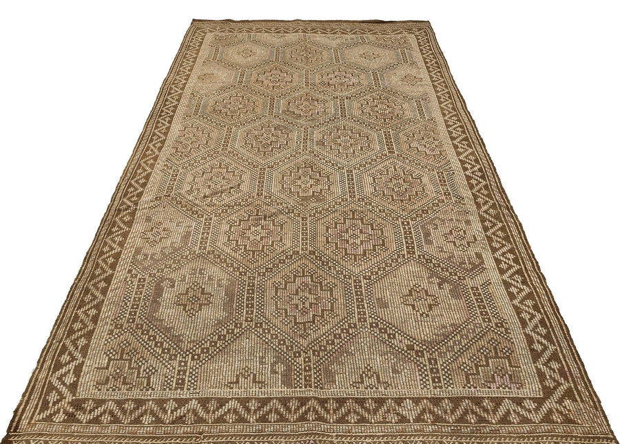 Bej Krem Anadolu Bohem Geometrik Yün Halı 166x313 - Özel Seri