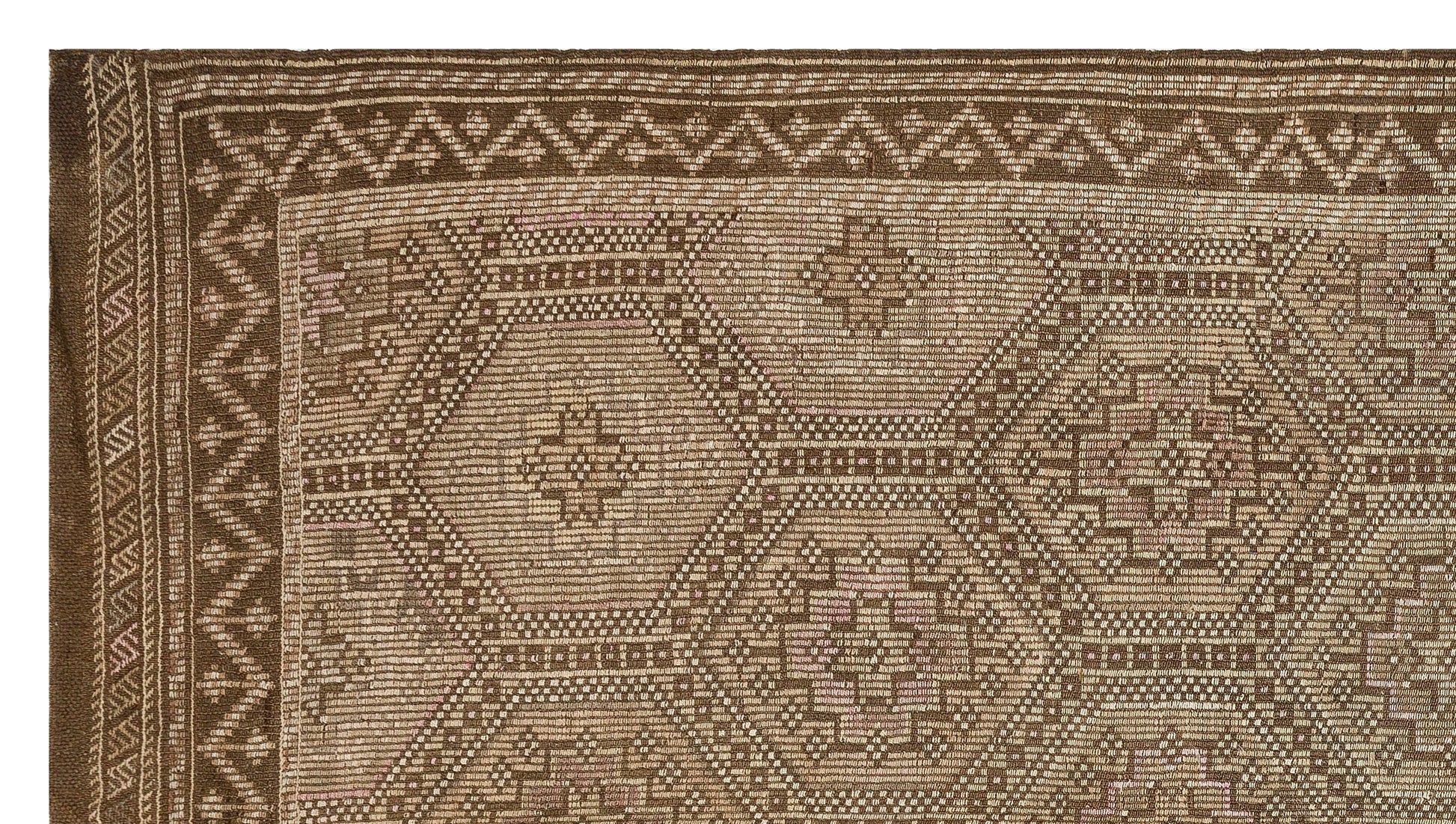 Bej Krem Anadolu Bohem Geometrik Yün Halı 166x313 - Özel Seri