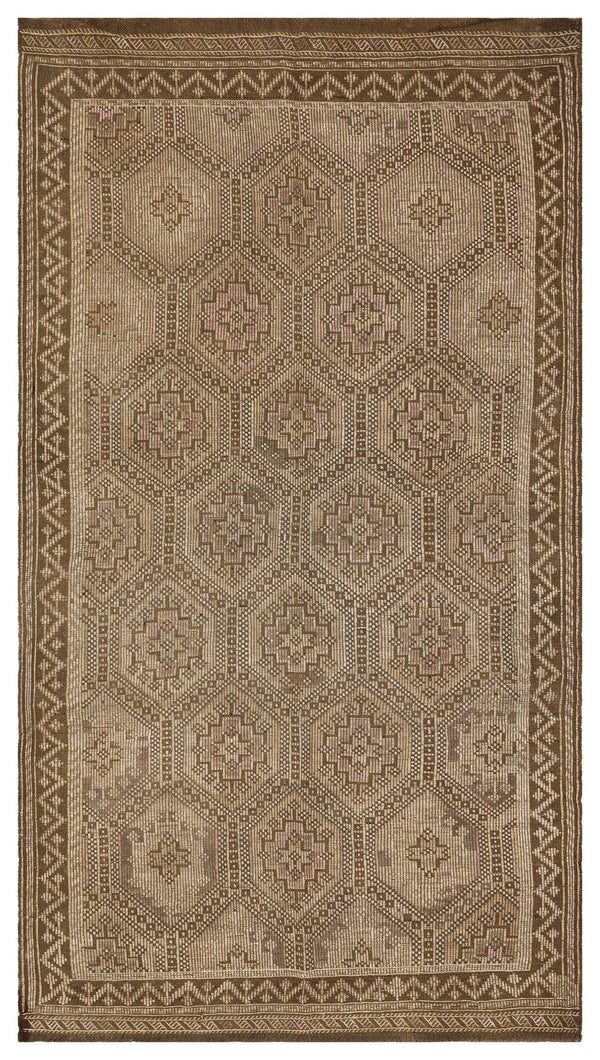 Bej Krem Anadolu Bohem Geometrik Yün Halı 166x313 - Özel Seri