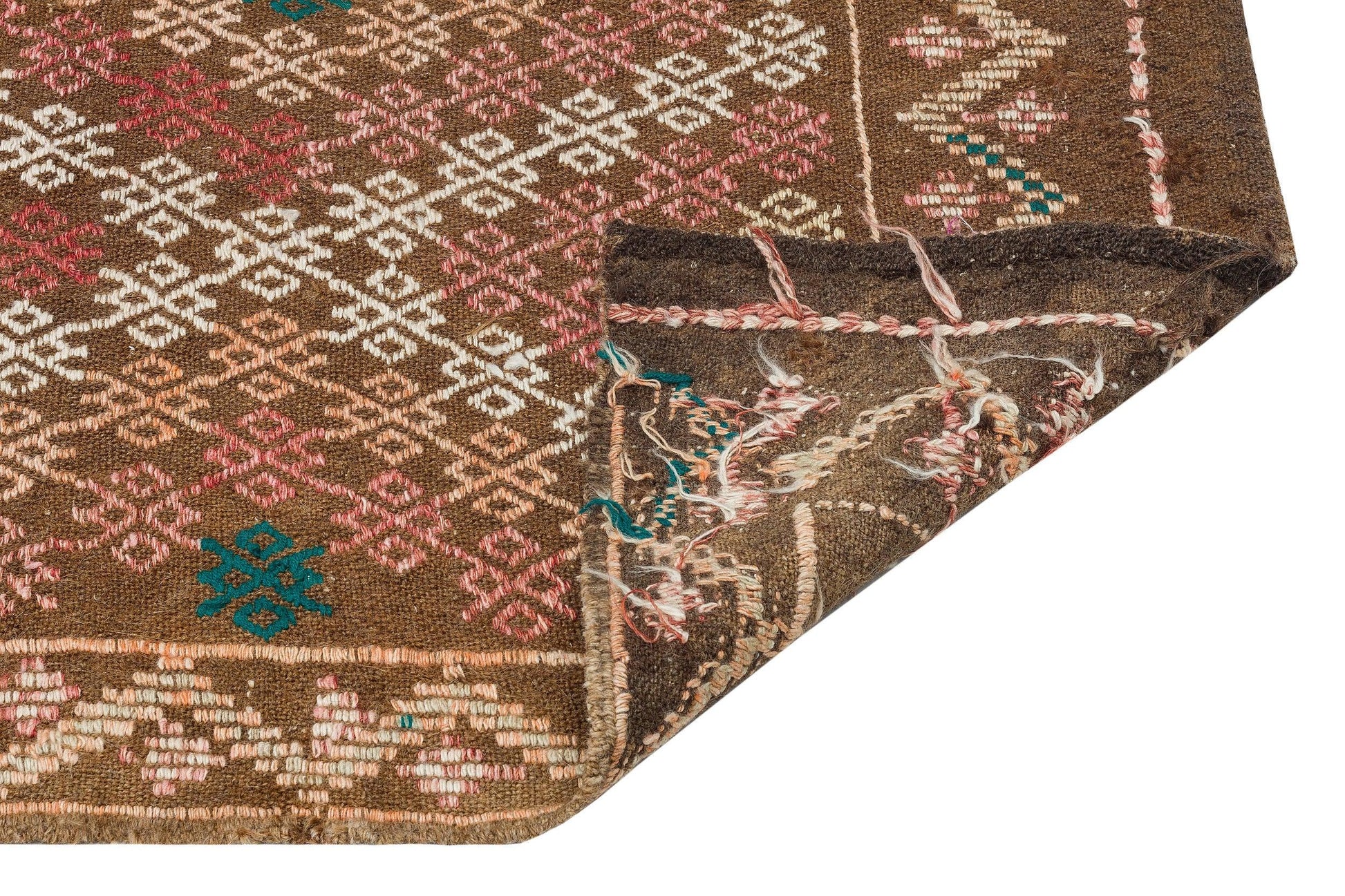 Beyaz Krem Anadolu Bohem Geometrik Yün Halı 154x320 - Özel Seri