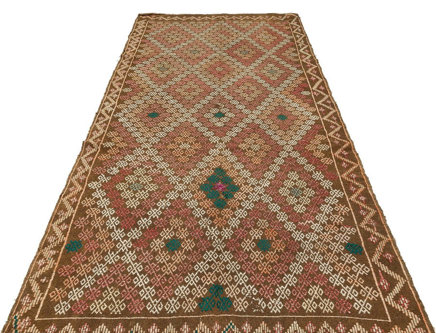 Beyaz Krem Anadolu Bohem Geometrik Yün Halı 154x320 - Özel Seri