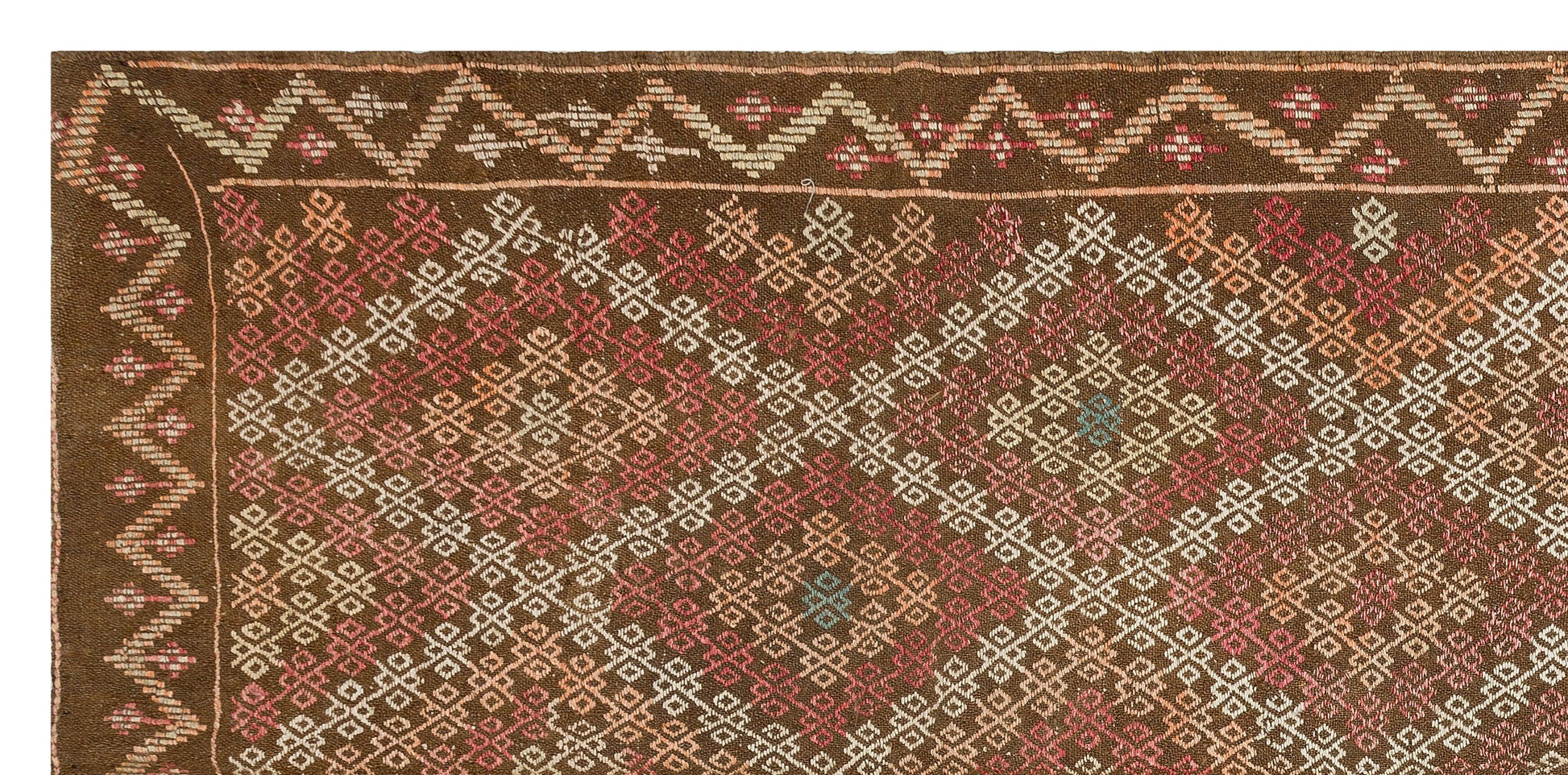 Beyaz Krem Anadolu Bohem Geometrik Yün Halı 154x320 - Özel Seri