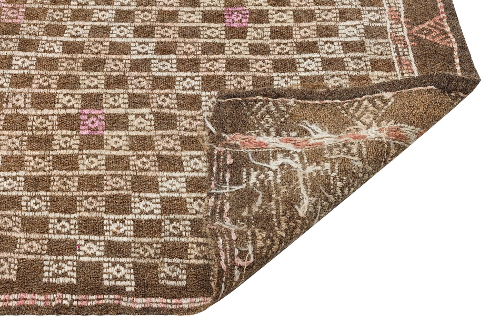 Beyaz Bordo Anadolu Bohem Geometrik Yün Halı 147x264 - Özel Seri