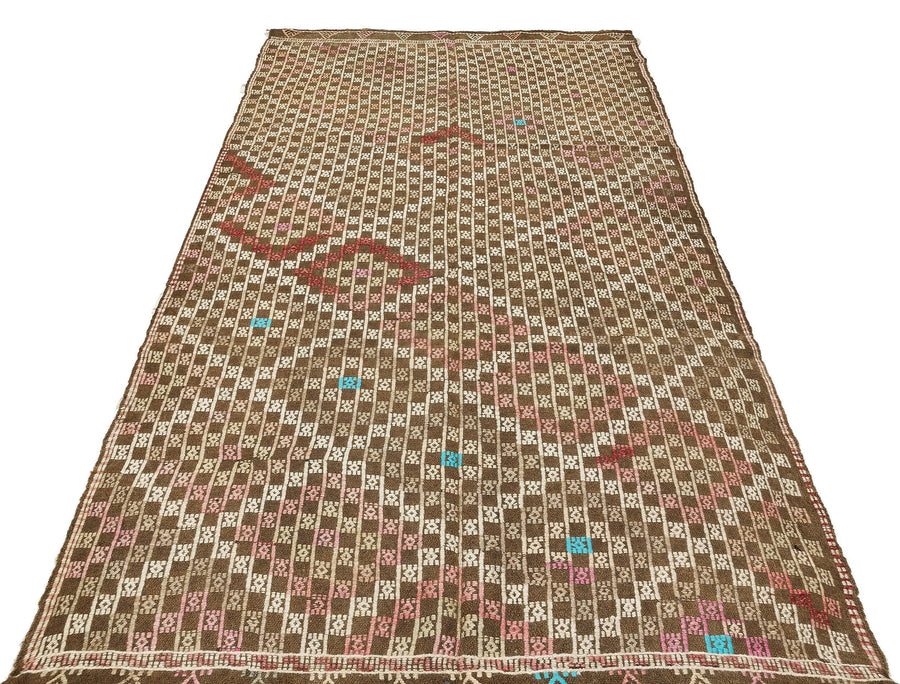 Beyaz Bordo Anadolu Bohem Geometrik Yün Halı 147x264 - Özel Seri