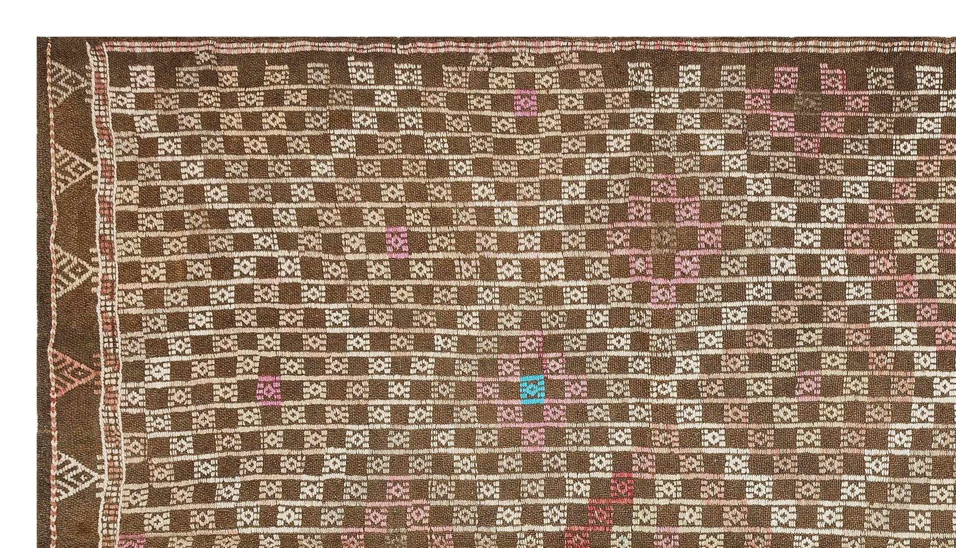 Beyaz Bordo Anadolu Bohem Geometrik Yün Halı 147x264 - Özel Seri