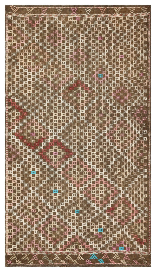 Beyaz Bordo Anadolu Bohem Geometrik Yün Halı 147x264 - Özel Seri