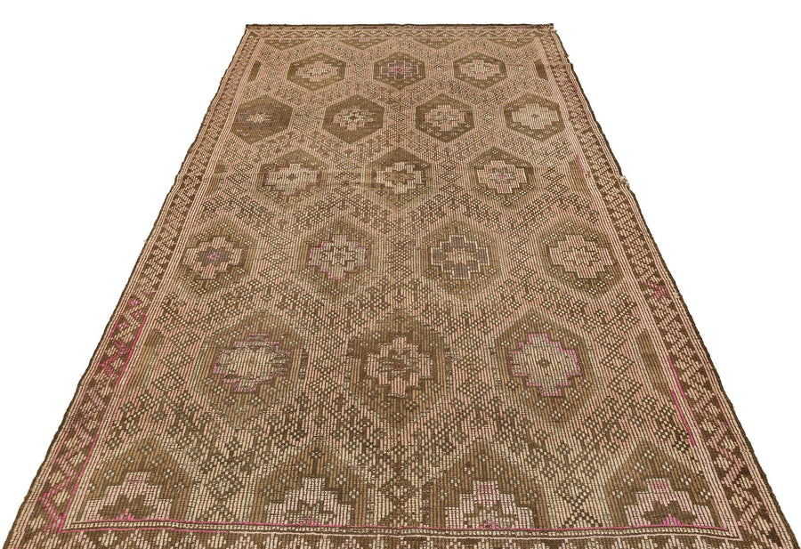 Bej Krem Anadolu Bohem Geometrik Yün Halı 166x286 - Özel Seri