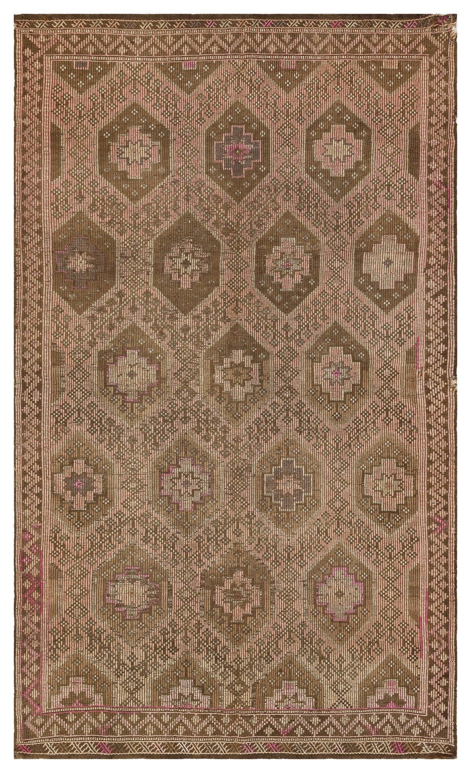 Bej Krem Anadolu Bohem Geometrik Yün Halı 166x286 - Özel Seri