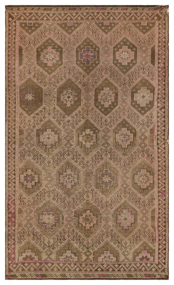 Bej Krem Anadolu Bohem Geometrik Yün Halı 166x286 - Özel Seri