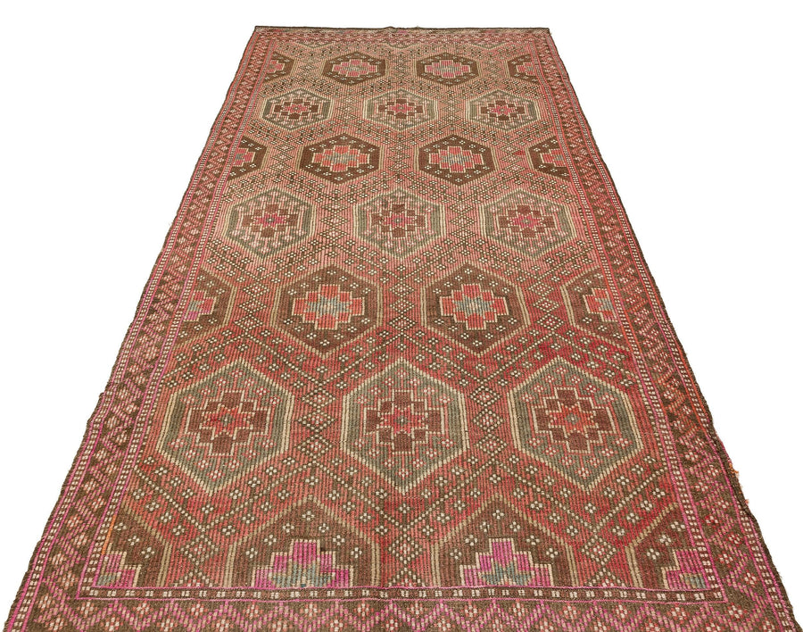 Bej Kiremit Anadolu Bohem Madalyonlu Yün Halı 150x305 - Özel Seri