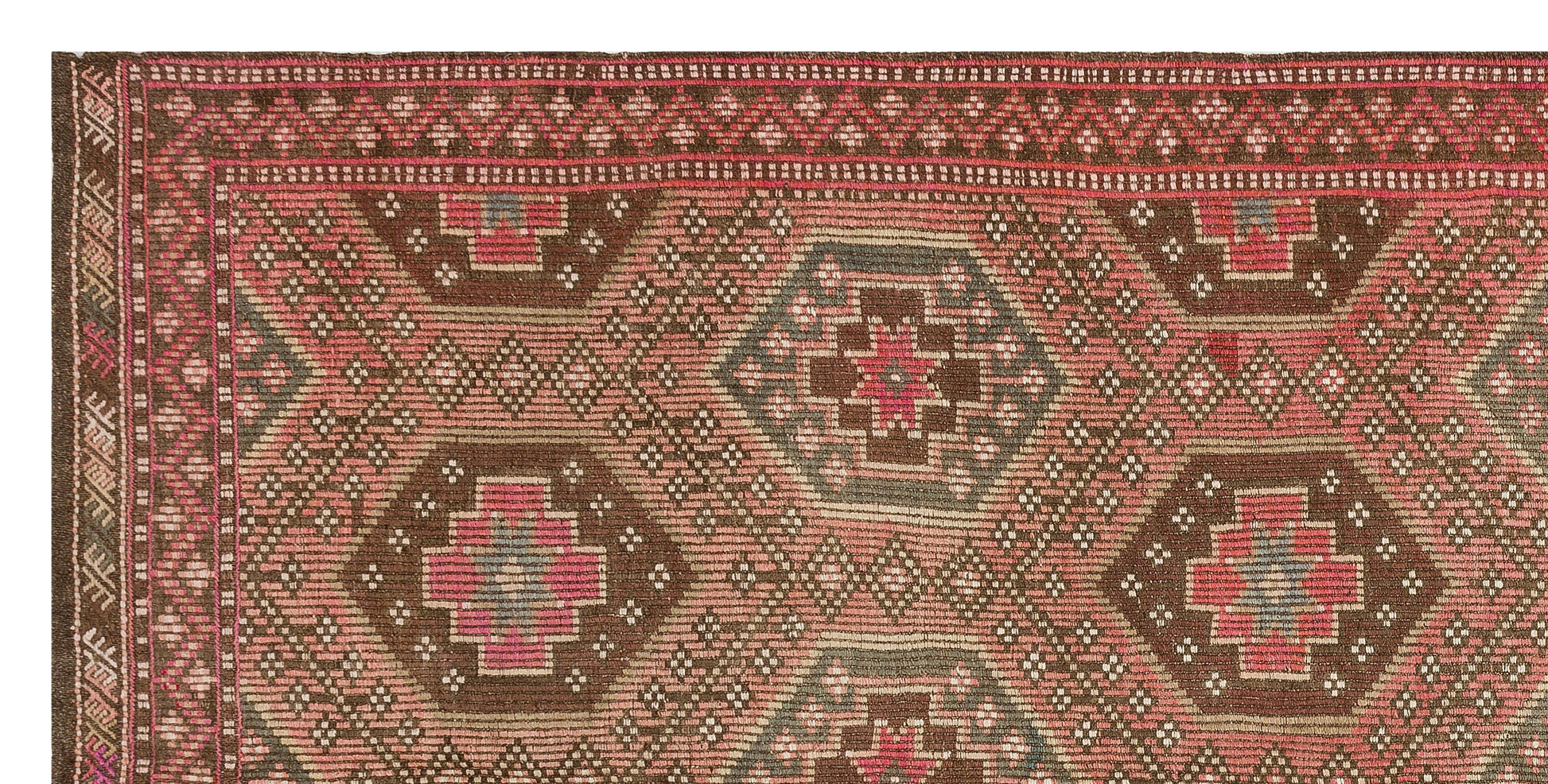 Bej Kiremit Anadolu Bohem Madalyonlu Yün Halı 150x305 - Özel Seri