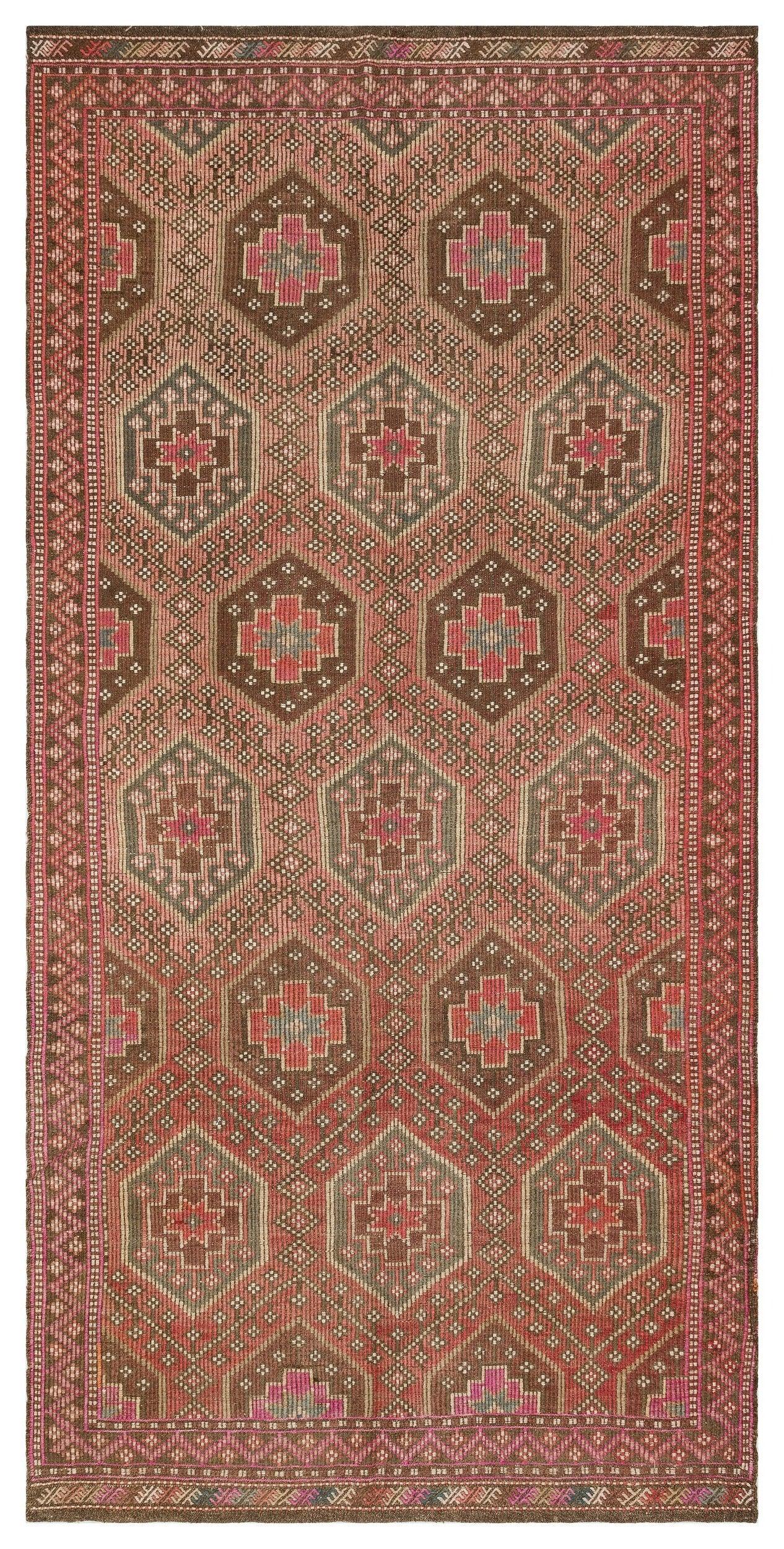 Bej Kiremit Anadolu Bohem Madalyonlu Yün Halı 150x305 - Özel Seri