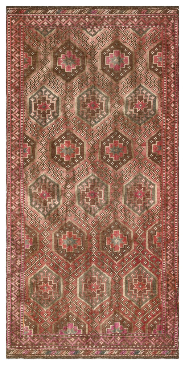 Bej Kiremit Anadolu Bohem Madalyonlu Yün Halı 150x305 - Özel Seri