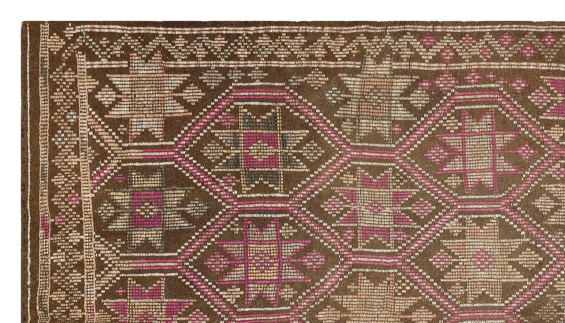 Beyaz Gri Anadolu Bohem Geometrik Yün Halı 157x286 - Özel Seri