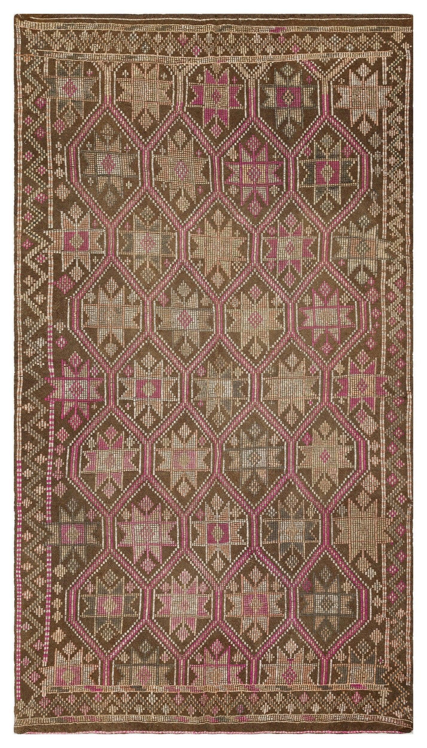 Beyaz Gri Anadolu Bohem Geometrik Yün Halı 157x286 - Özel Seri