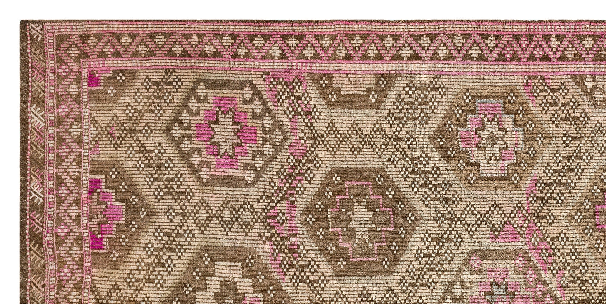 Bej Krem Anadolu Bohem Geometrik Yün Halı 155x314 - Özel Seri
