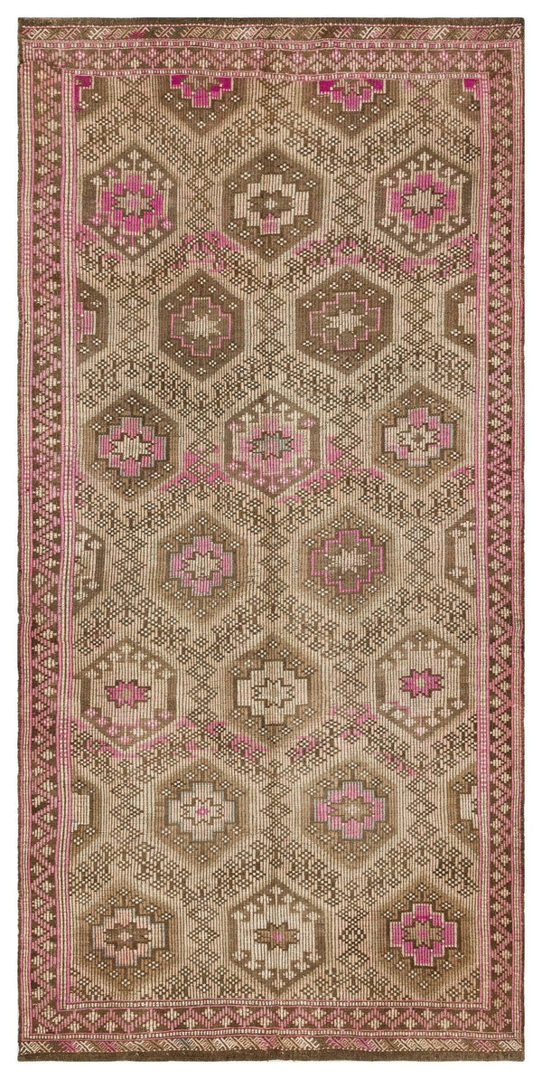 Bej Krem Anadolu Bohem Geometrik Yün Halı 155x314 - Özel Seri