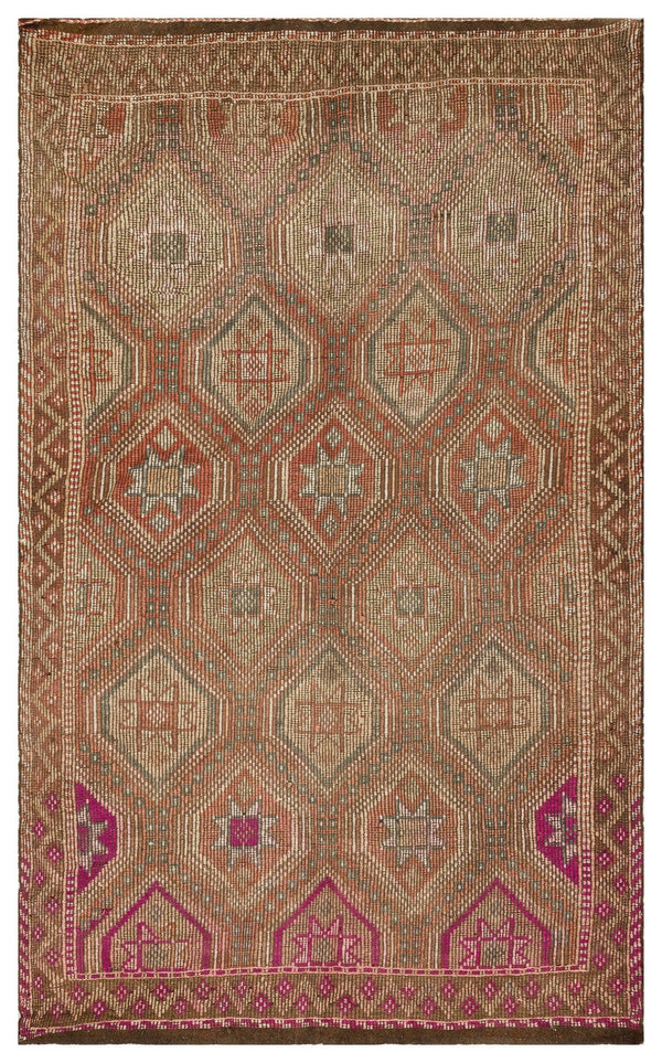 Bej Gri Anadolu Bohem Geometrik Yün Halı 180x297 - Özel Seri