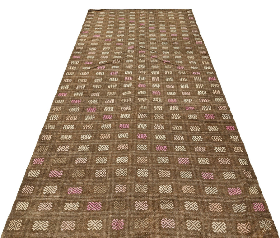 Beyaz Krem Anadolu Bohem Geometrik Yün Halı 137x305 - Özel Seri