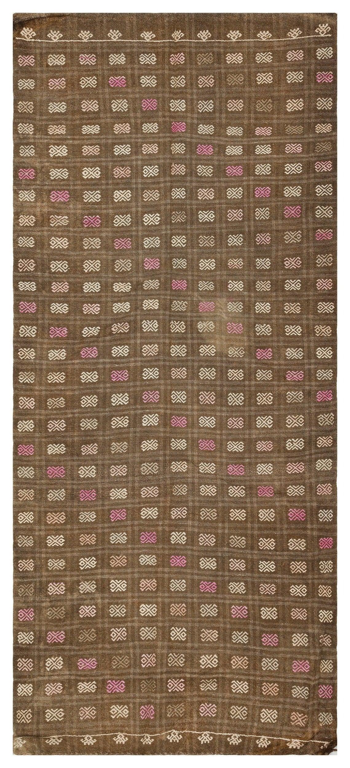 Beyaz Krem Anadolu Bohem Geometrik Yün Halı 137x305 - Özel Seri