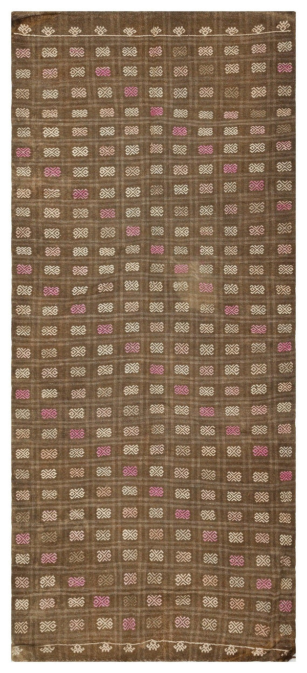 Beyaz Krem Anadolu Bohem Geometrik Yün Halı 137x305 - Özel Seri