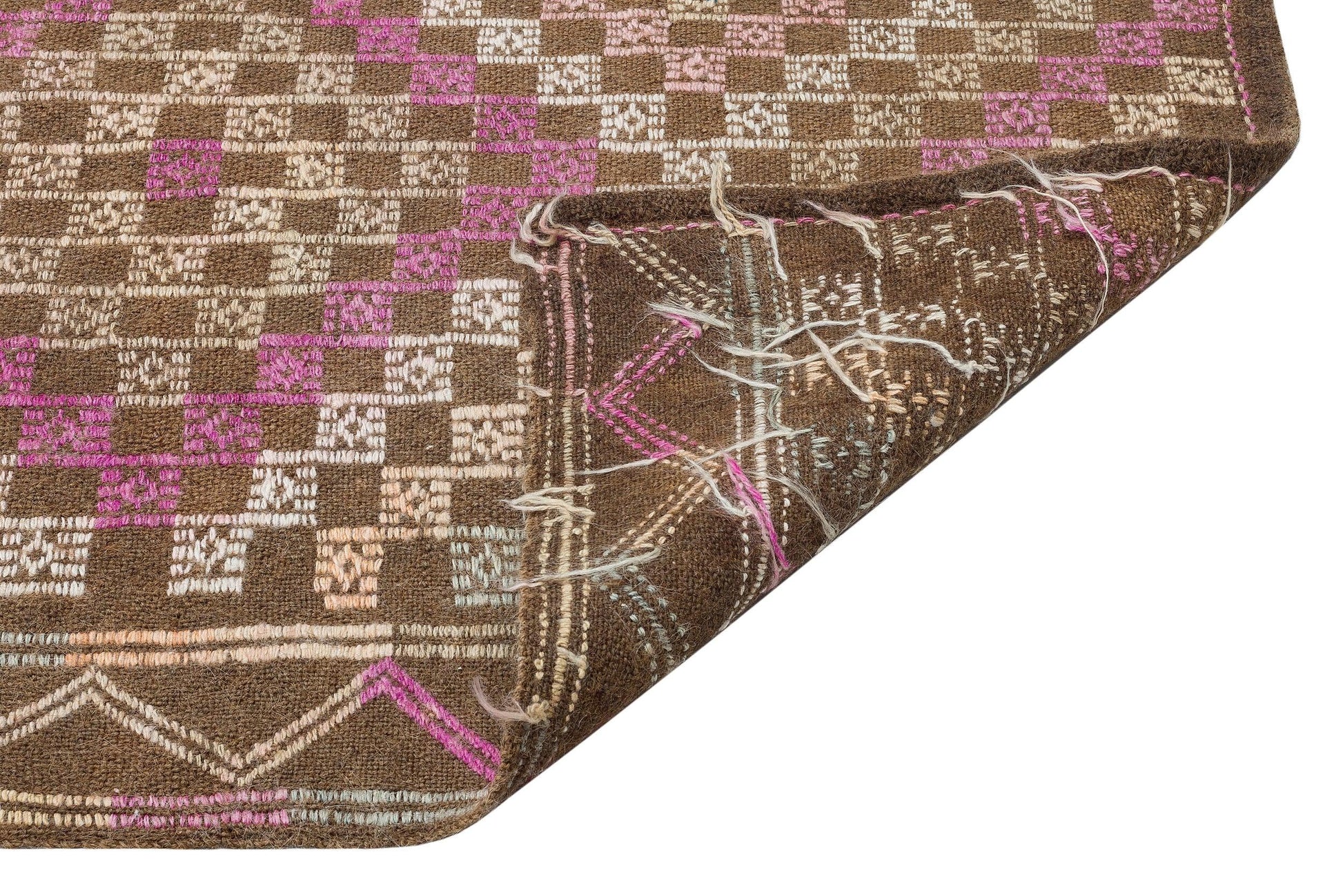 Beyaz Gri Anadolu Bohem Geometrik Yün Halı 136x310 - Özel Seri