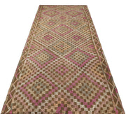 Beyaz Gri Anadolu Bohem Geometrik Yün Halı 136x310 - Özel Seri